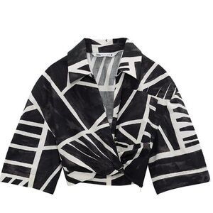 Zara Abstract Black and White Cropped Blouse